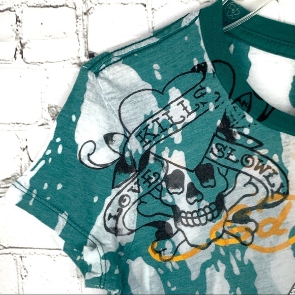 New-ed Hardy Black Rose Of Death Rhinestones BurnOut Sheer ShortSleeve Tee Shirt - Picture 7 of 13